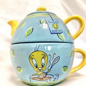 Vtg Warner Bros Studio Looney Tunes TWEETY BIRD 1997 Single Serve Teapot & Cup